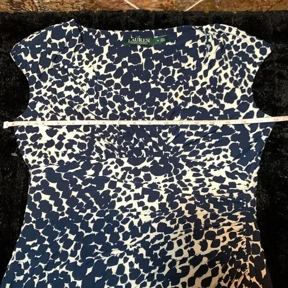 Lauren Ralph Lauren Womens Dress Navy White Surplice Faux Wrap Midi Dress Size 8 - Picture 5 of 7